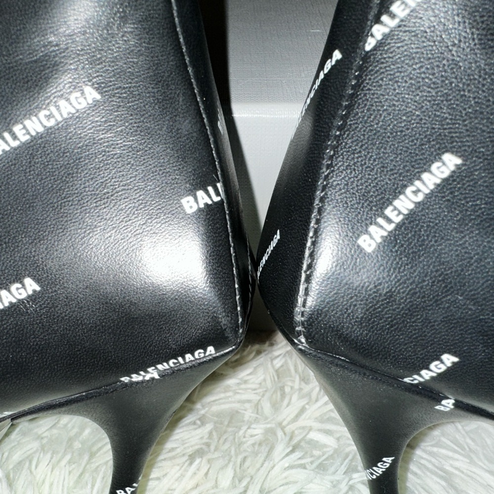 Balenciaga Fringe Knife BB Logo Black Leather Bootie Size 37 - Picture 9 of 16
